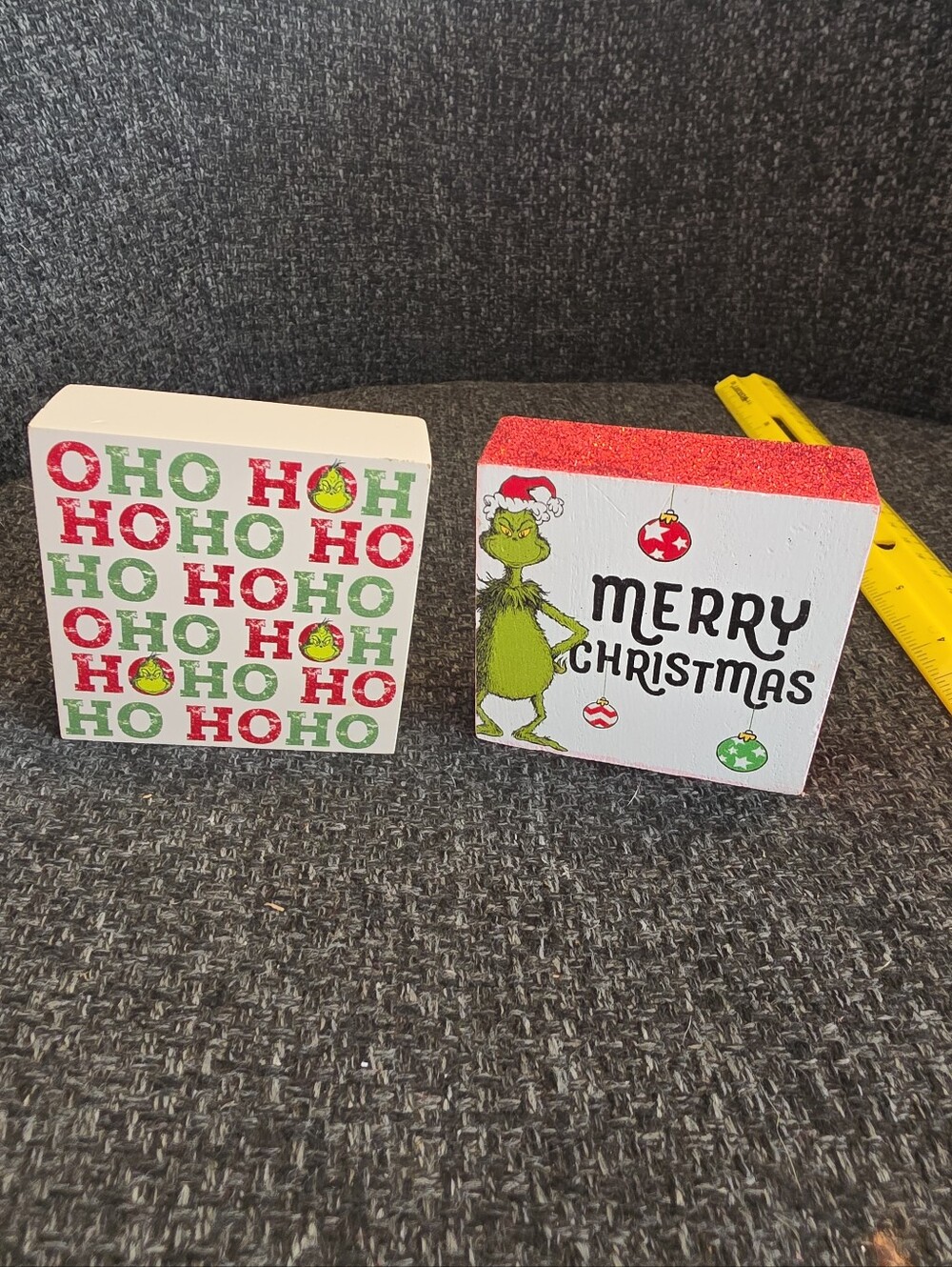 New Dr. Seuss The Grinch Themed 3"X3" Wood Blocks Merry Christmas Decor HoHoHo